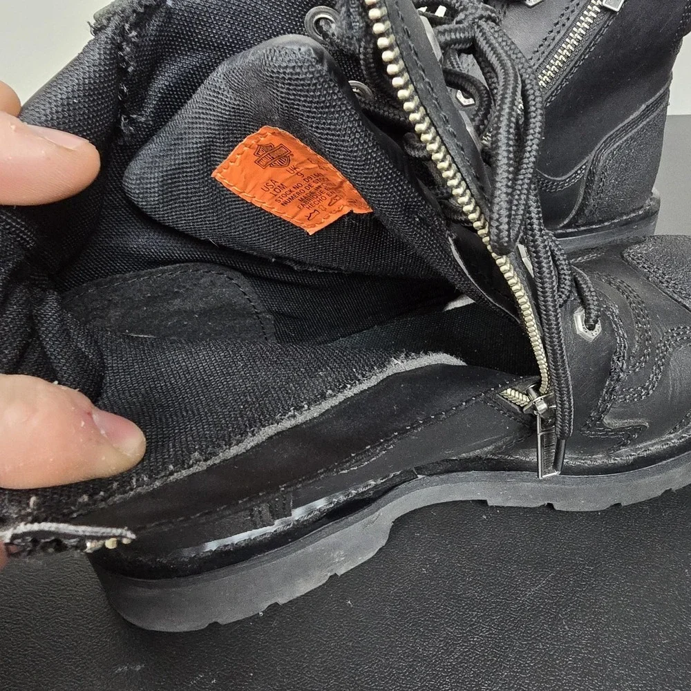 Harley Davidson Boots Mens 10 Black‎ Stealth Leather Biker Lace Up Zip Toe Cap
